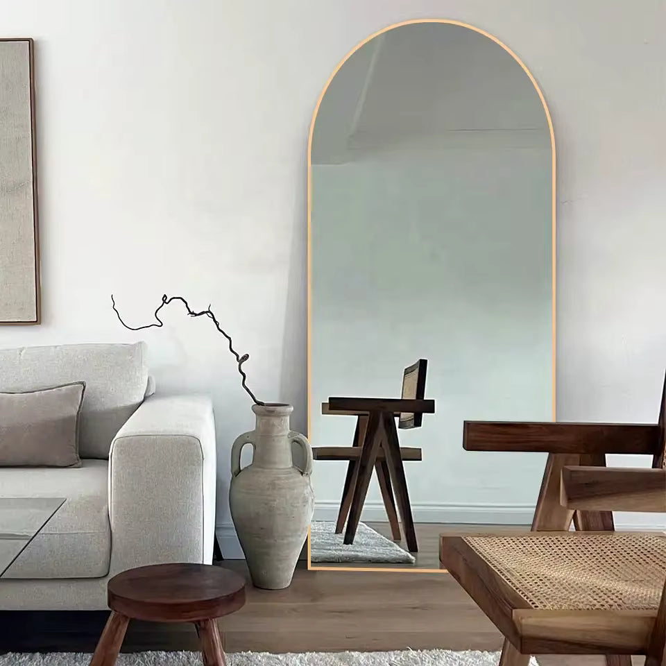 Full Length Arched Mirror 200x100cm - Gold Frame - Freestanding Floor Mirror