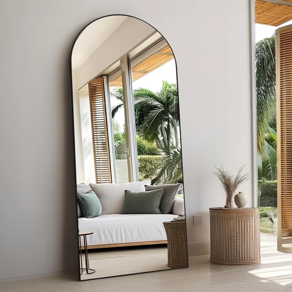 Full Length Arched Mirror 180x80cm - Freestanding Floor Mirror - Black Frame