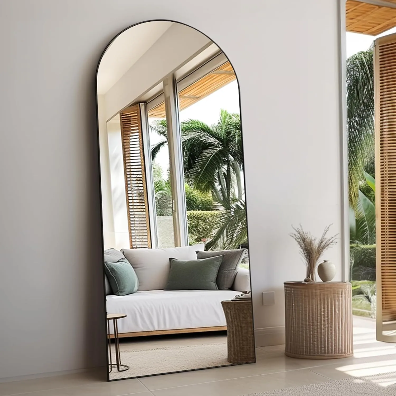 Full Length Arched Mirror 180x80cm - Freestanding Floor Mirror - Black Frame