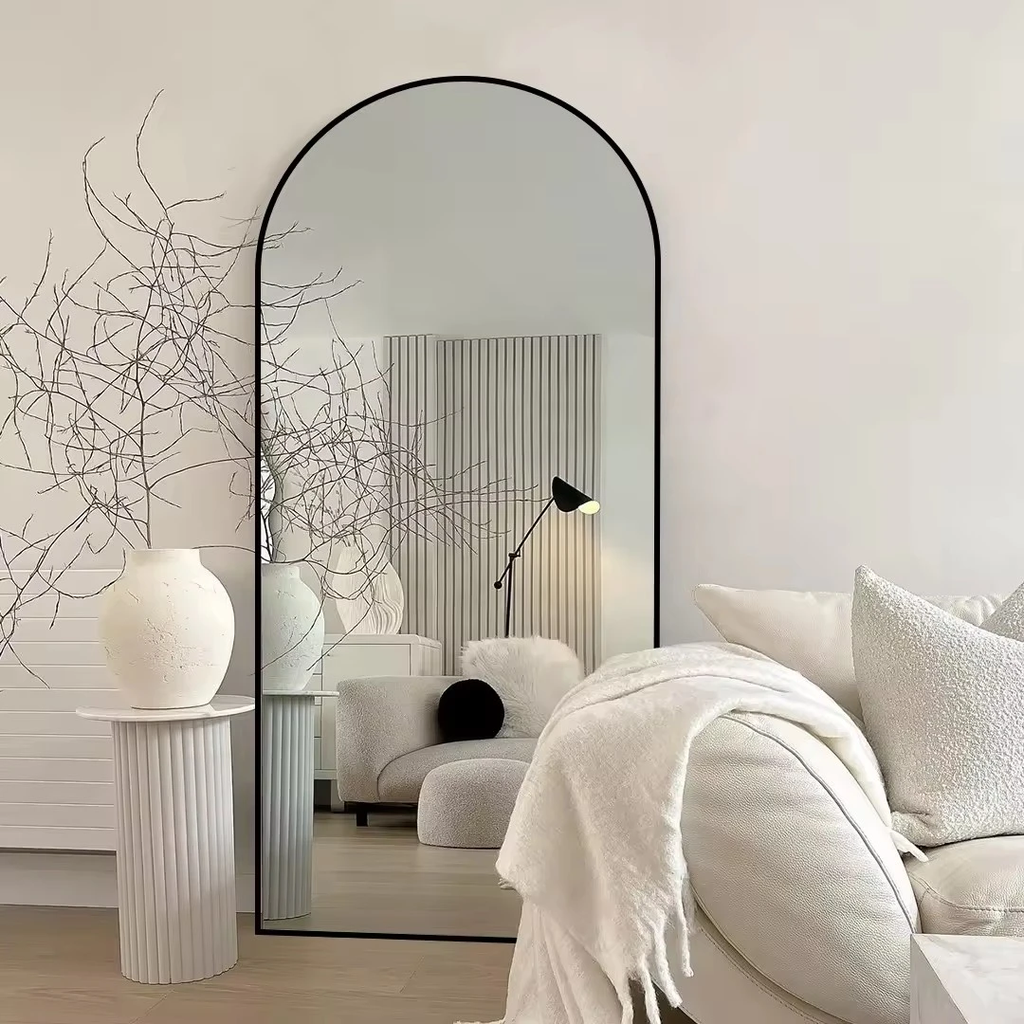 Full Length Arched Mirror 180x80cm - Freestanding Floor Mirror - Black Frame