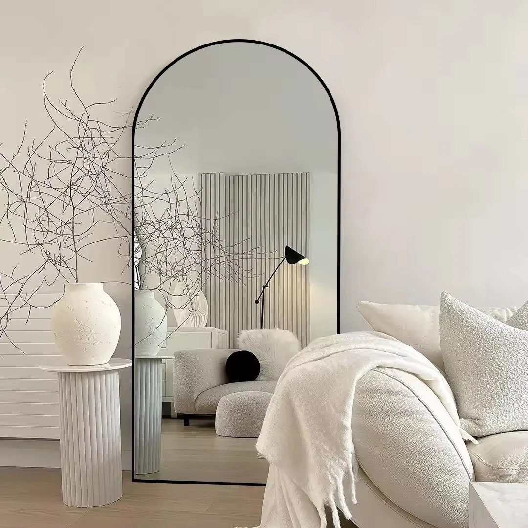 Full Length Arched Mirror 180x80cm - Freestanding Floor Mirror - Black Frame