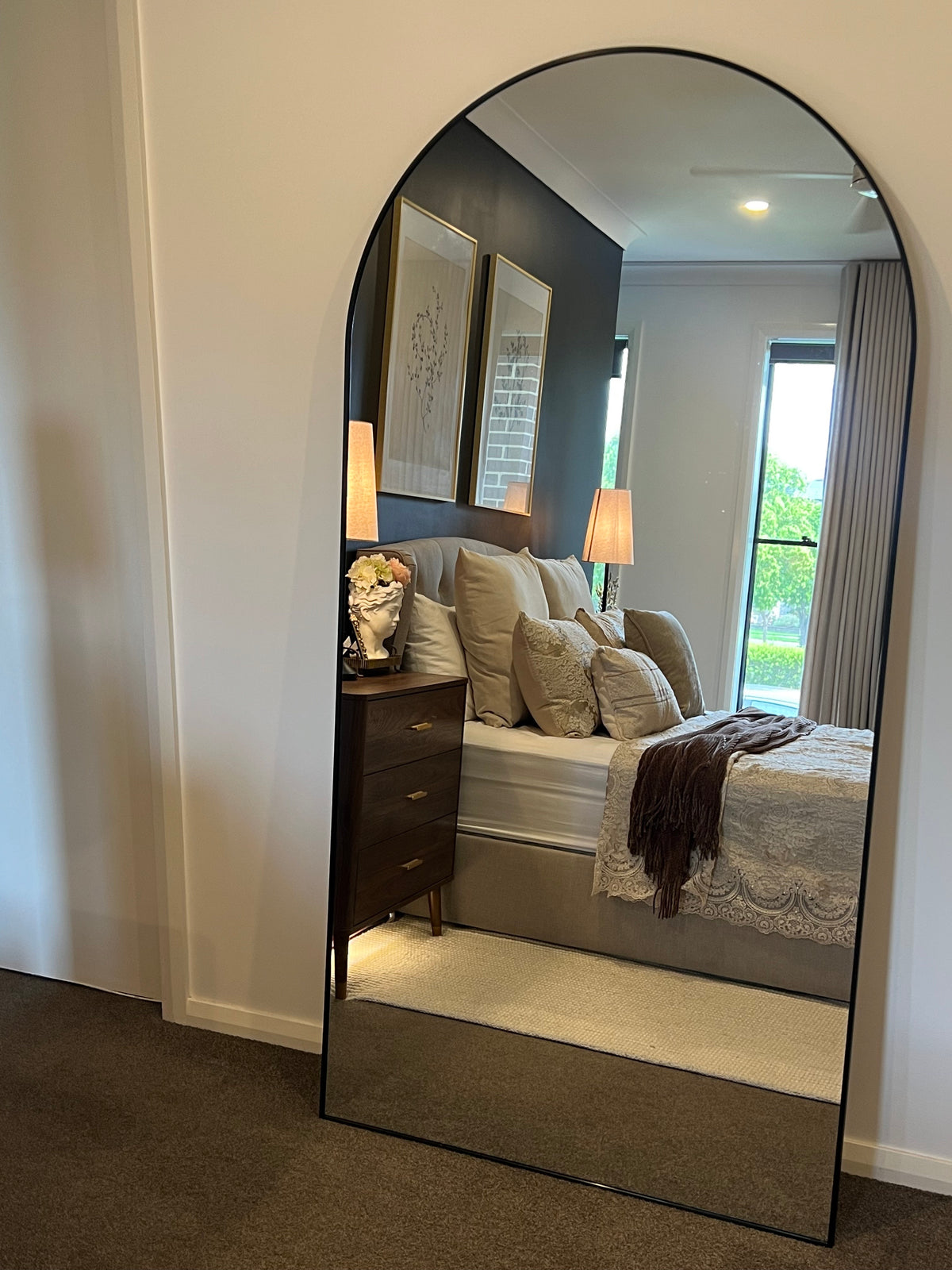 Full Length Arched Mirror 200x100cm - Black Frame - Freestanding Floor Mirror