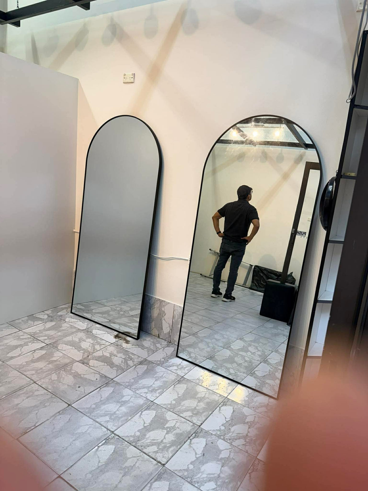 Full Length Arched Mirror 180x80cm - Freestanding Floor Mirror - Black Frame